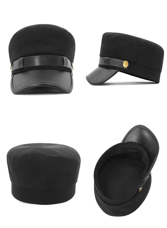 GEMVIE Unisex Classic British Flat Top Fisherman Hat Cotton Breton Fiddler Hat Black - Image 2